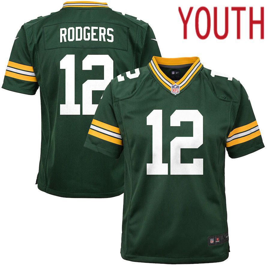 Youth Green Bay Packers 12 Aaron Rodgers Nike Green Game NFL Jersey
